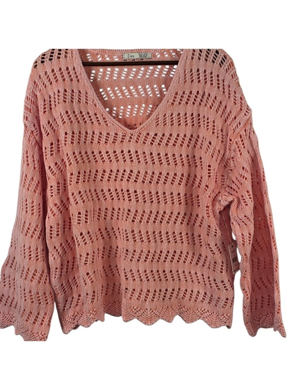 DEX Mirabelle Crochet Sweater Washed Apricot NWT Small Coastal Boho